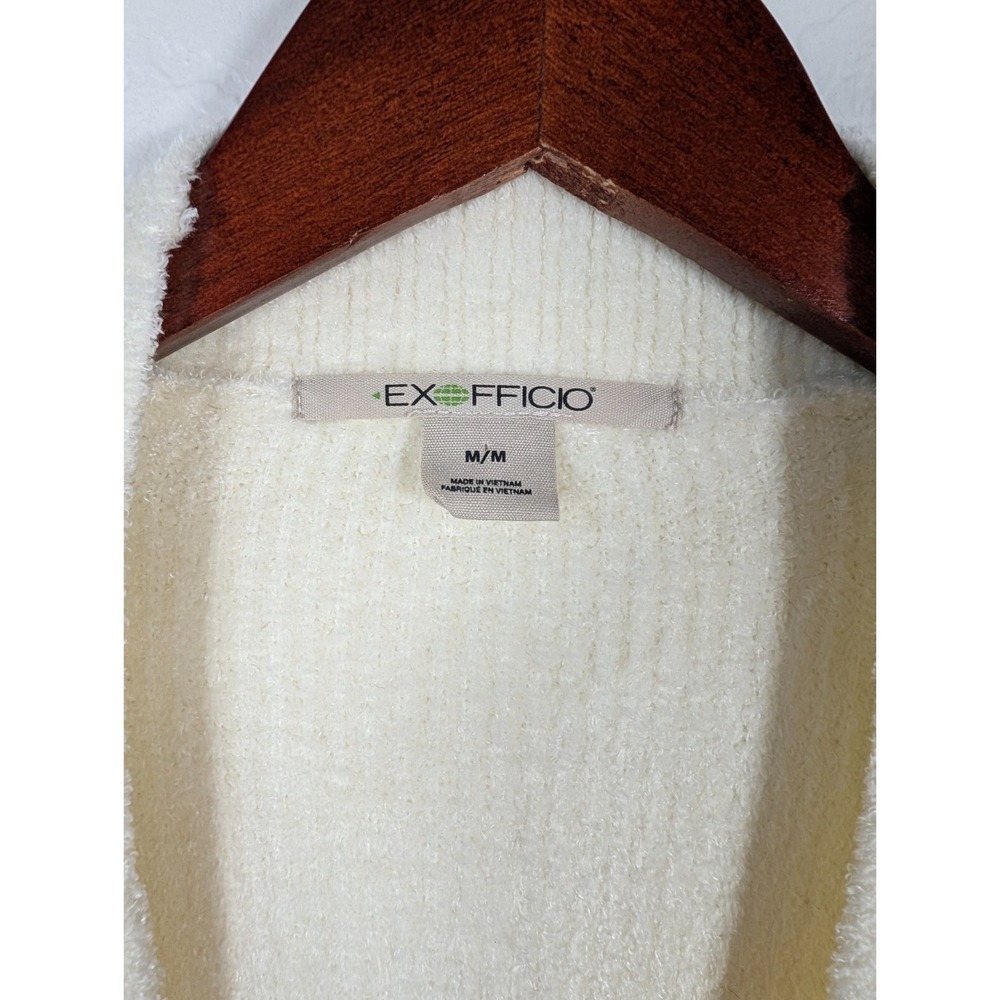 EXOFFICIO Sweater Womens Medium Ivory Open Cardigan Pockets Long Sleeve Stretch - Picture 3 of 11